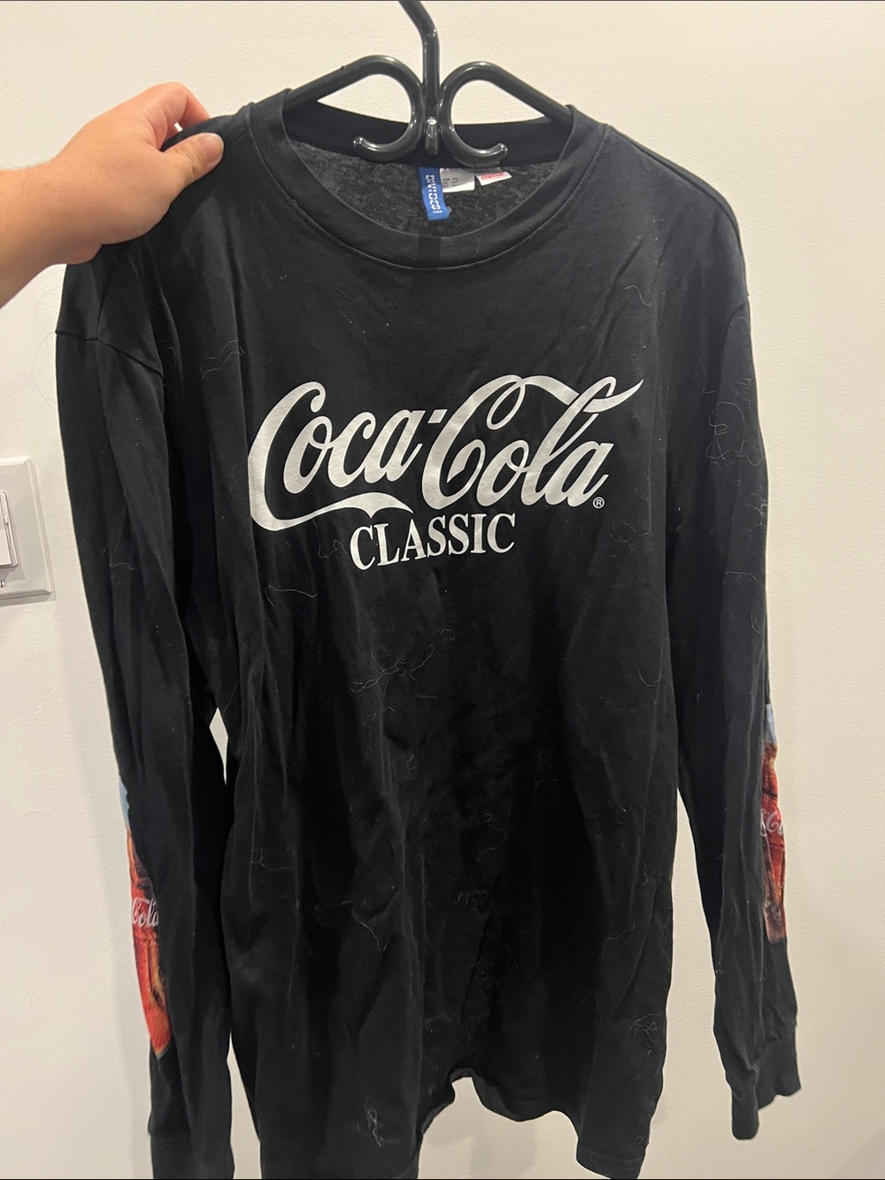 Coca Cola Black Long Sleeve Classic Logo Tee with Sleeve Graphics